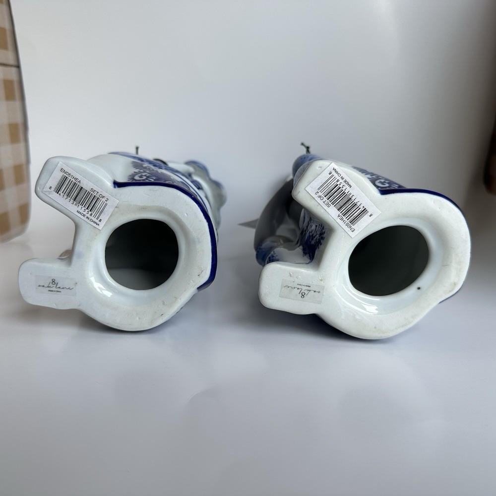 NWT 8 Oak Lane Blue White Porcelain Chinoiserie Monkey Candlestick Set 9 Inch - Picture 5 of 12